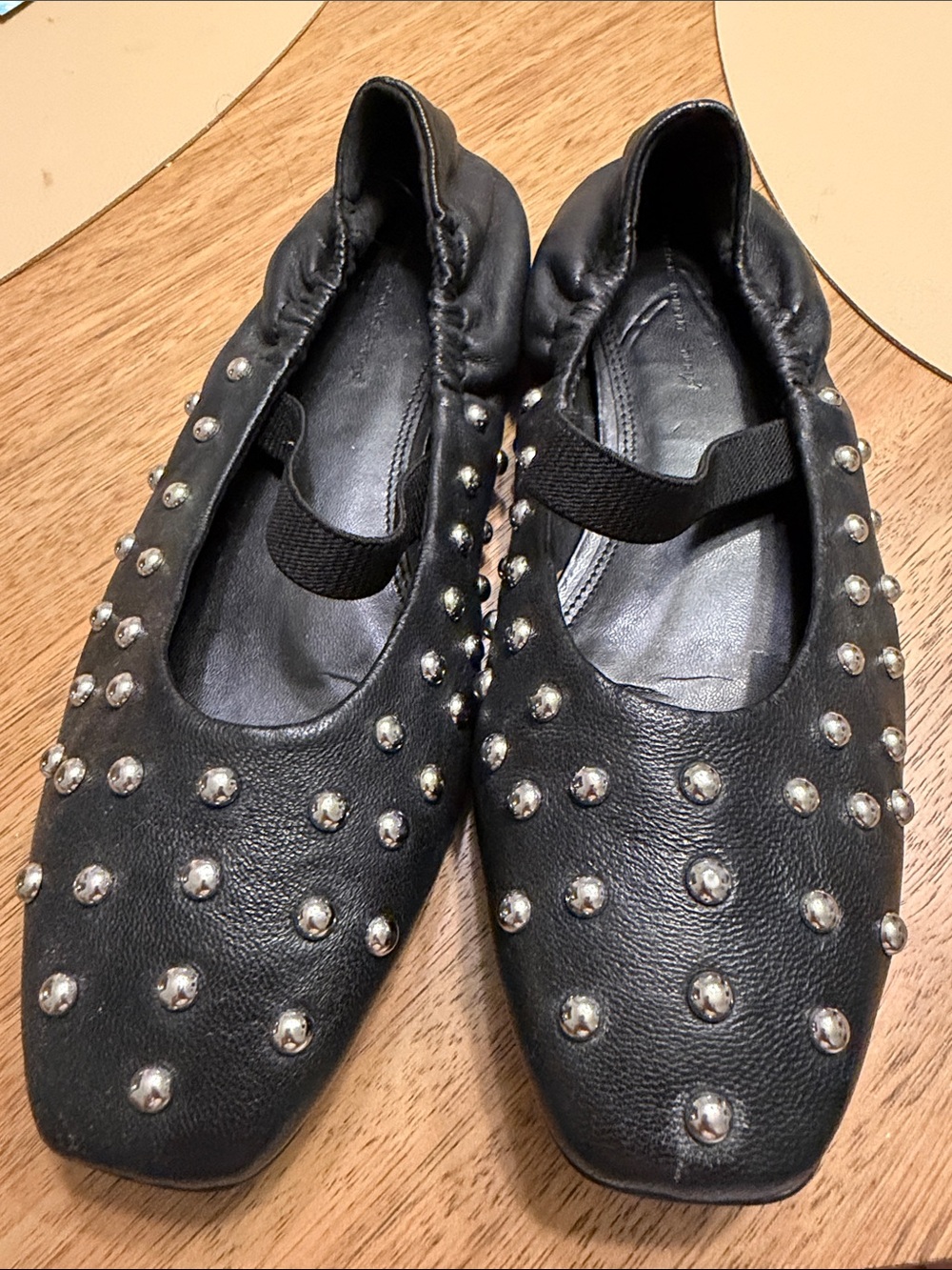 Women’s Black Studded Ballet Flats- design concept studio size 8